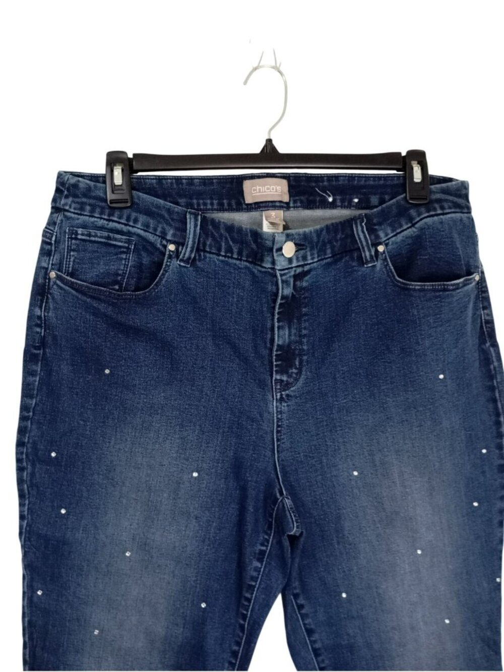 Chicos Womens Rhinestone Embellished Stretch Denim Jeans Size 3 Regular - Picture 3 of 9